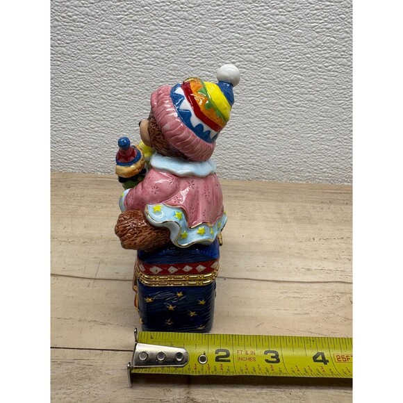 Traditions Porcelain Decorative Trinket Box Hand Painted Teddy Bear With Toys - Picture 11 of 16